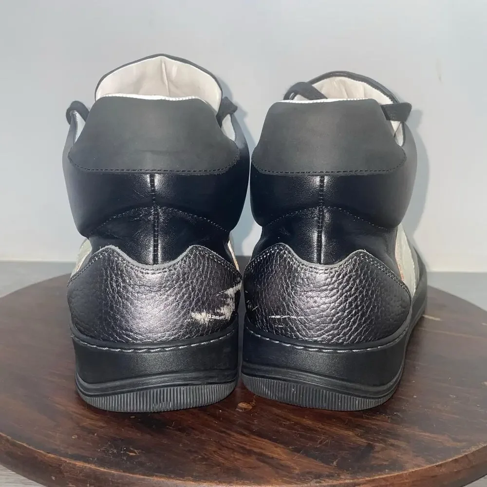 LANVIN Lace-Up Mid Top Black Leather Mix Materia Sneakers Men's Size 7 Shoes